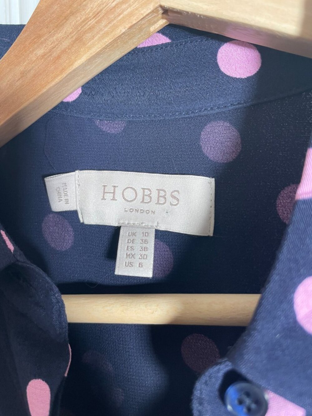 HOBBS London Fit & Flare Dress Sz 6 US Blue Pink Polka Dot Tie Belt - Picture 4 of 10
